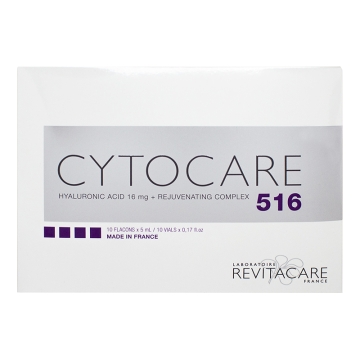 Cytocare 516 is a resorbable implant composed of hyaluronic acid and a rejuvenating complex. Cytocare 516 is designed to be injected into the mid-deep layer of the skin dermis to treat early fine lines and increase skin tone and elasticity.