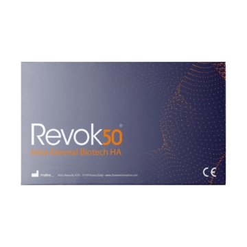 REVOK50 is a bio-regenerator of precursors of collagen, therefore it facilitates fibroblasts to qui­ckly produce tropocollagen that polymerizes in ex­tracellular matrix forming collagen real. REVOK50 restores elasticity and firmness to the skin tissue tha