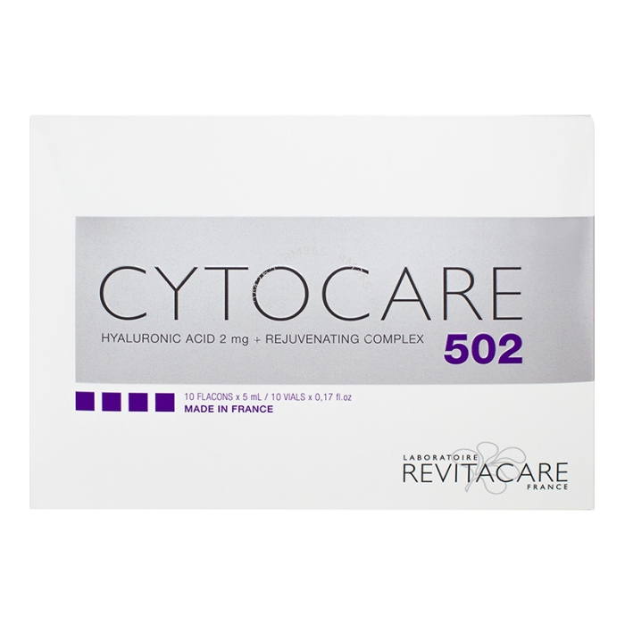 Cytocare 502 is a resorbable implant composed of hyaluronic acid and a rejuvenating complex. Cytocare 502 is designed to be injected into the superficial dermis of the face to treat fine lines and wrinkles and dehydrated skin.