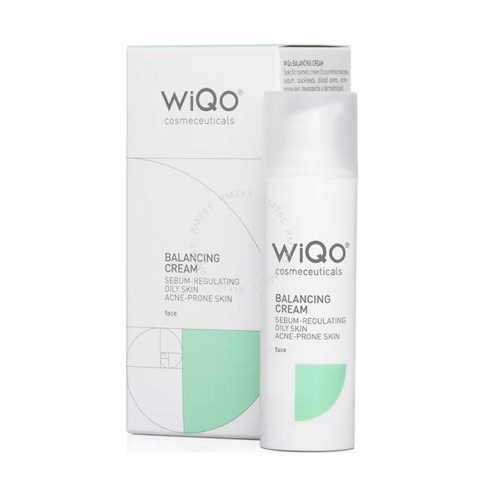 WiQo sebum-regulating balancing face cream is indicated for the cosmetic treatment of oily skin with acne tendency, with excess sebum, blackheads and dilated pores.